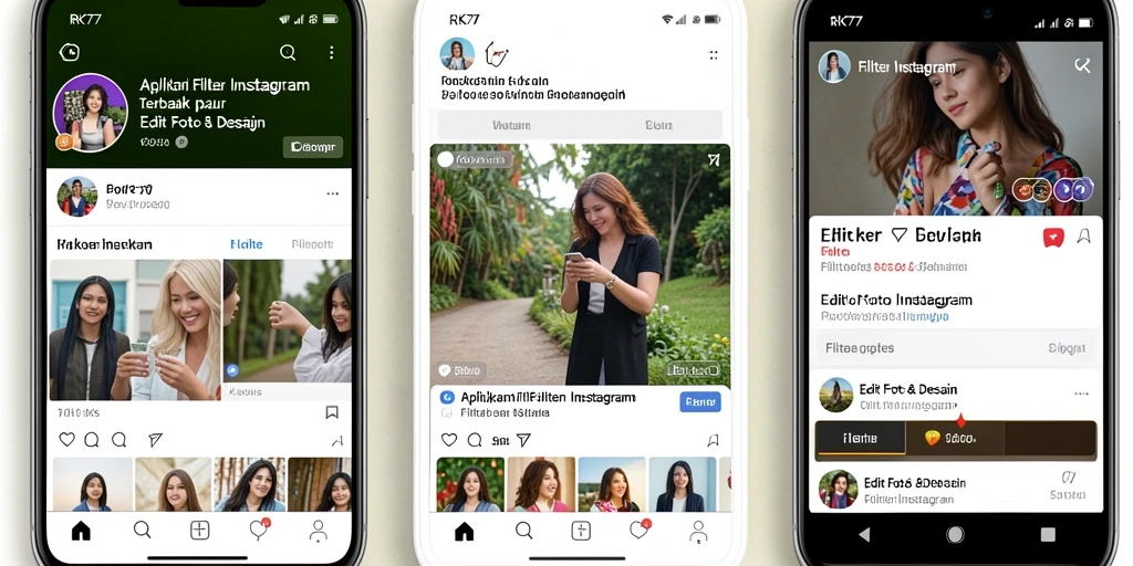 Tampilan utama RK77 menampilkan berbagai pilihan filter Instagram.